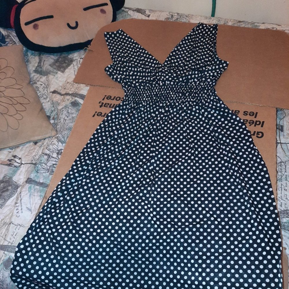 Polka-Dot (B&W) crossed-front stretch dress